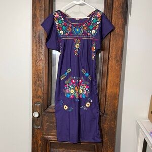 Floral Embroidered Purple Midi Dress